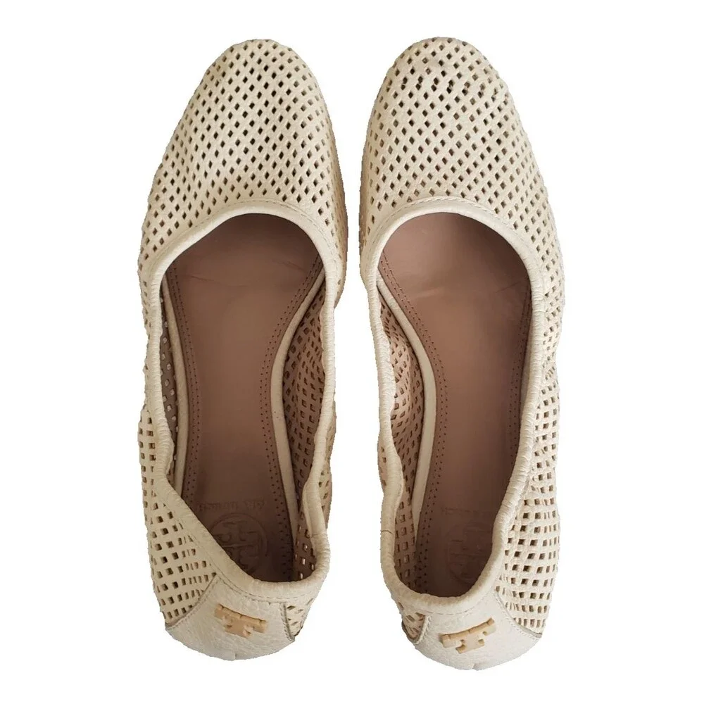 Tory Burch Whitaker Ballet Flats Women 8.5M Perforated Leather Ivory 21168785